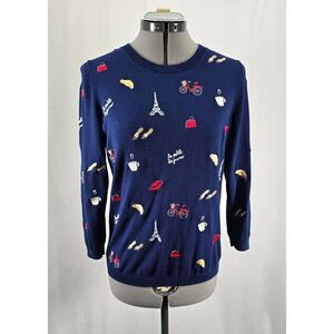 Womens Iconic Paris Embroidered Talbots Sweater Size Small Eiffel Tower French